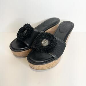 Coach Black Wedge Sandals with Cork Platform Size 6